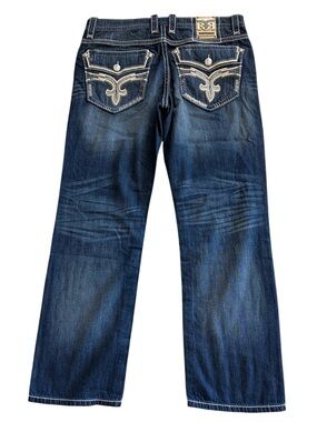 Rock Revival Men’s Indigo Blue Embroidered Back Pocket Straight Jeans Sz 38